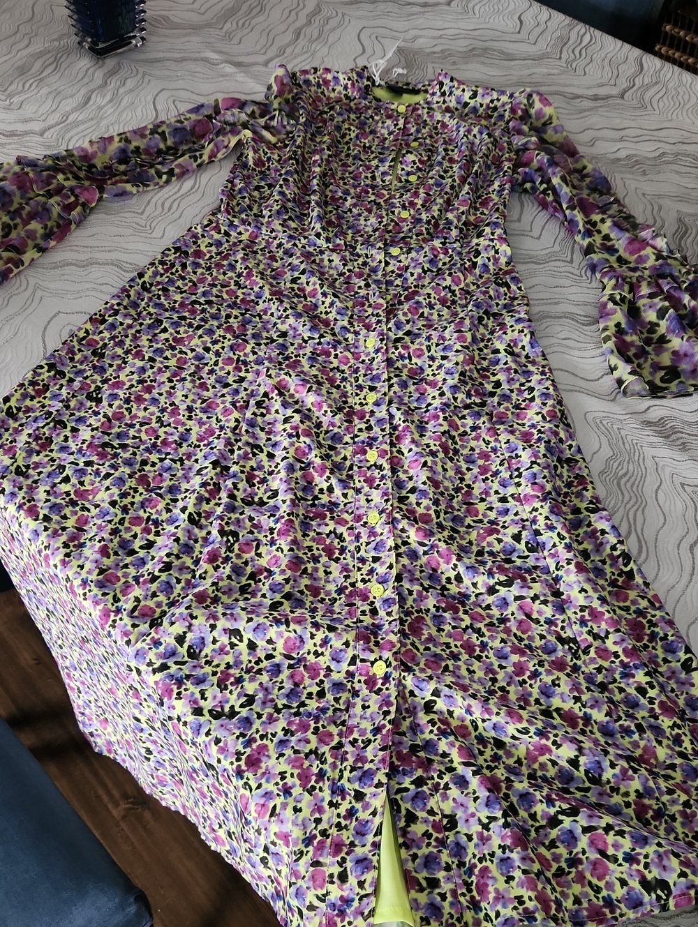 French Connection Purple & Green Floral Button-Front Midi Dress